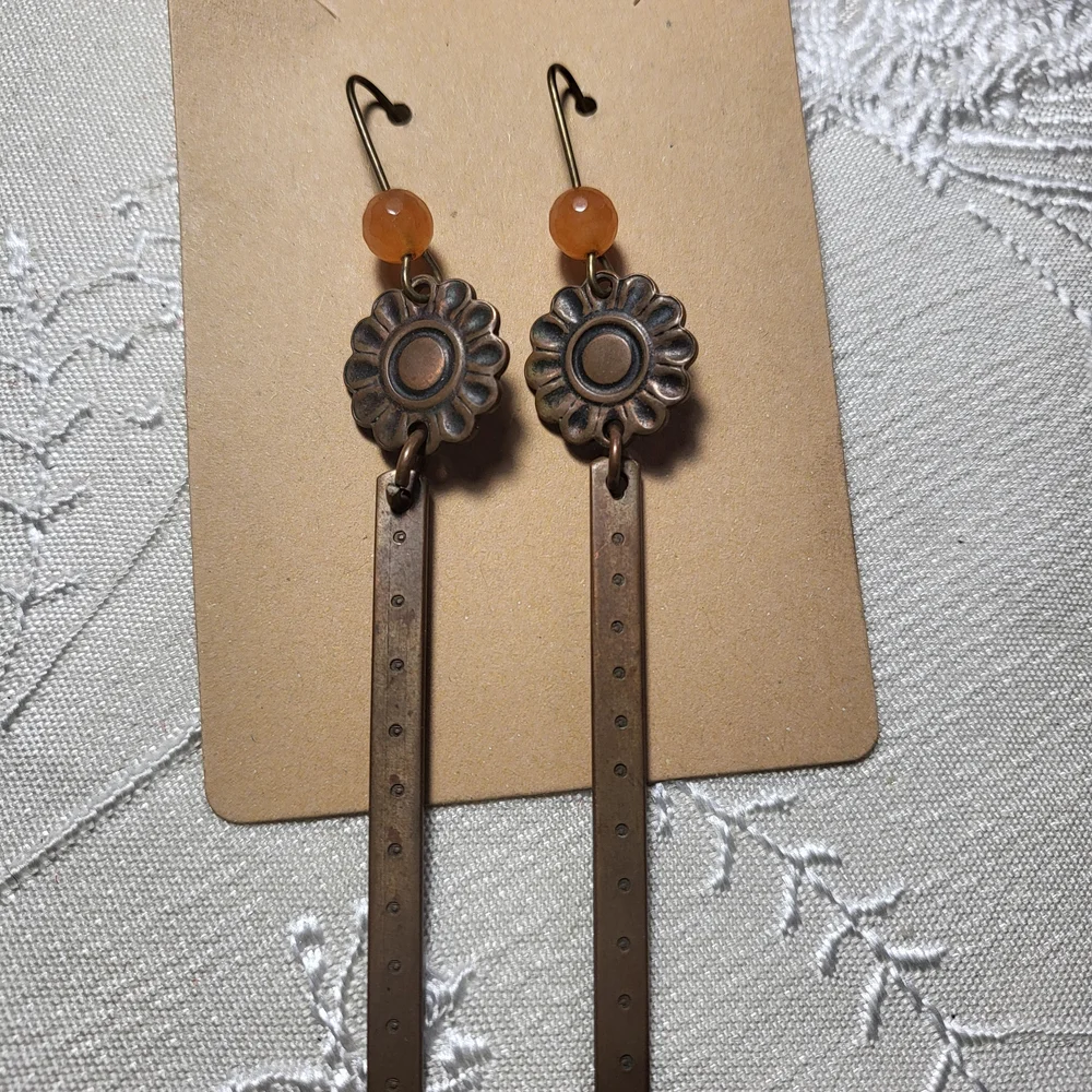 Bronze Copper‎ Earrings with Orange Beads